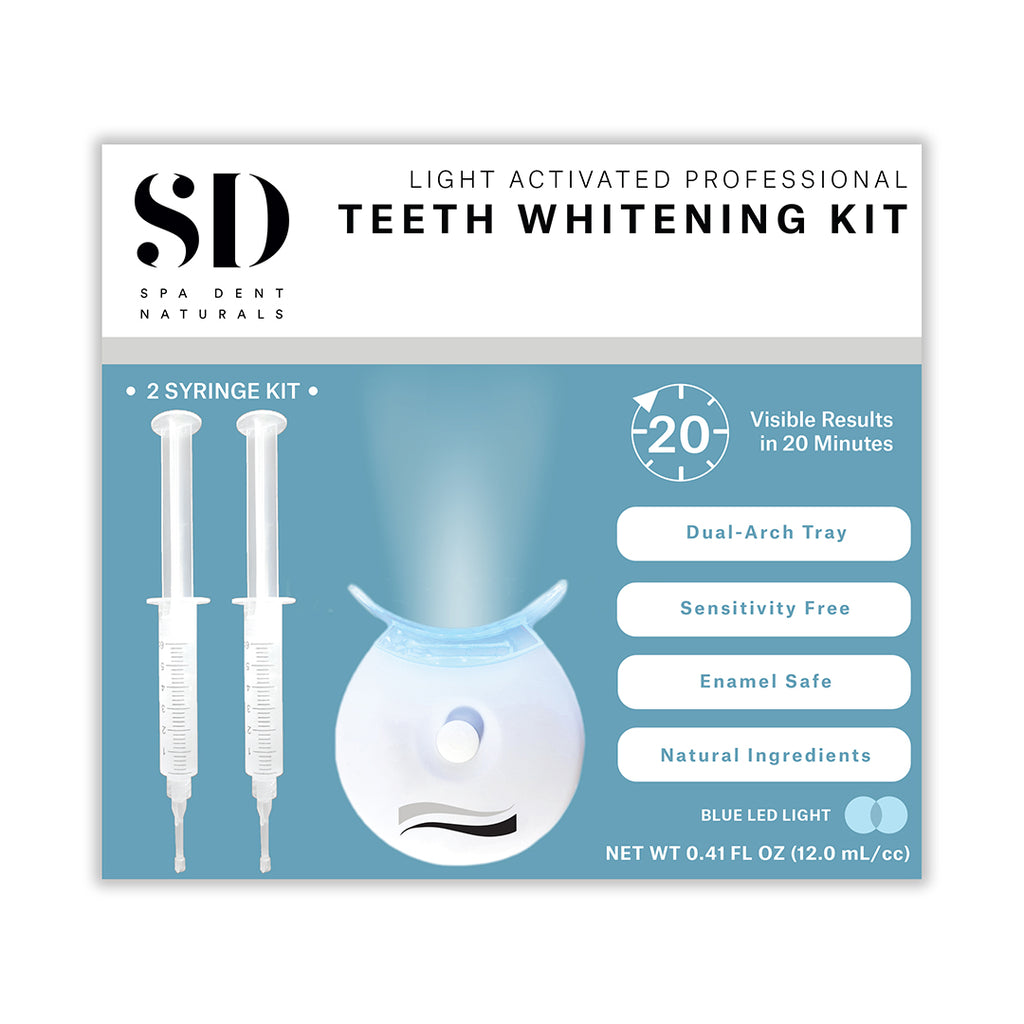 Blue light technology accelerates the whitening process uncovering your natural smile even quicker.  Visible results in only 20 minutes.  2-8 shades in 5-7 days. Includes a blue led whitening light and 12ML teeth whitening gel.